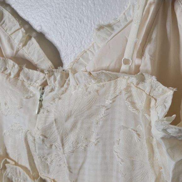 LENA Floral Jacquard Tiered Maxi Dress Ruffle Trim Sweetheart Empire Waist Sz M - Picture 5 of 9